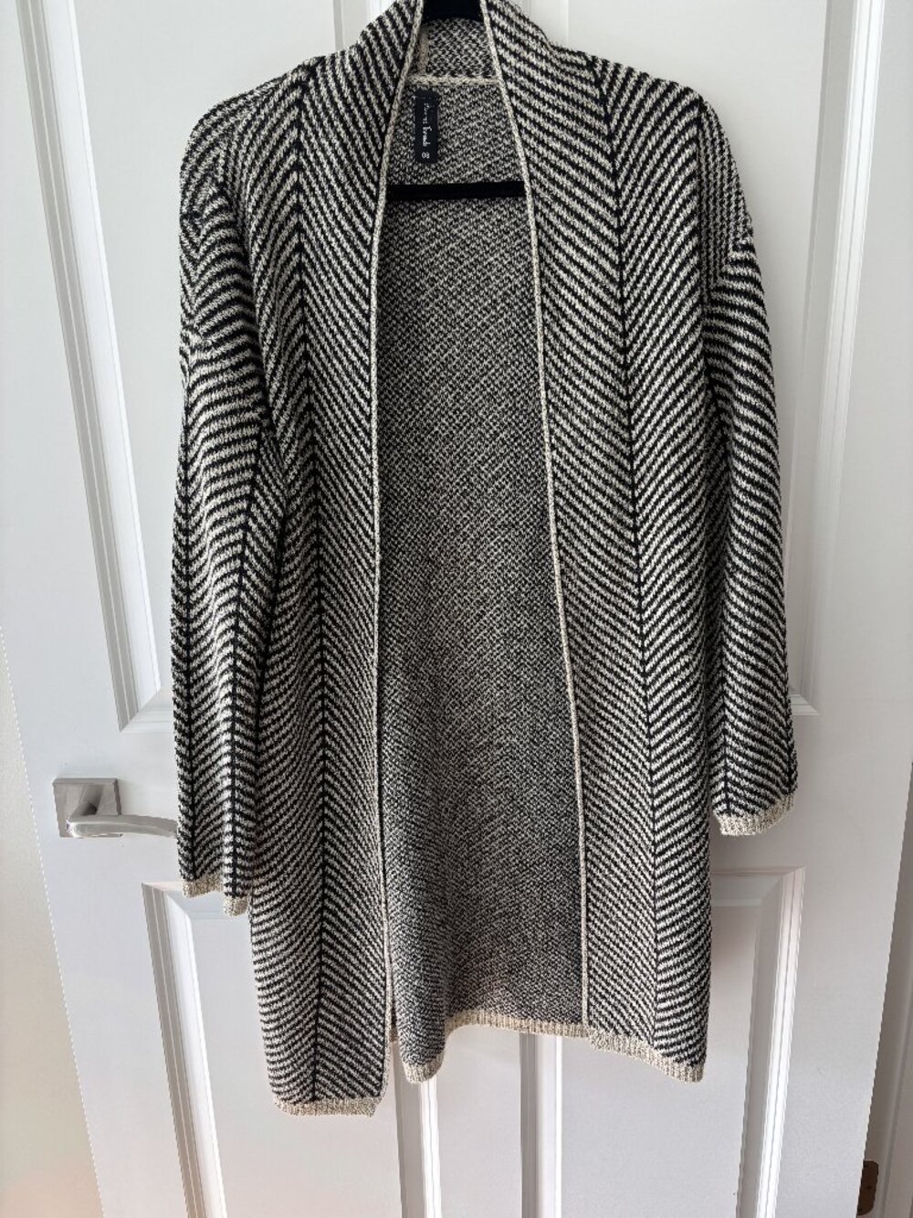 Sacred Threads Black & Cream Herringbone Long Open Cardigan, One Size